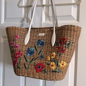 Kate Spade Garden Bouquet large woven floral tote NWOT